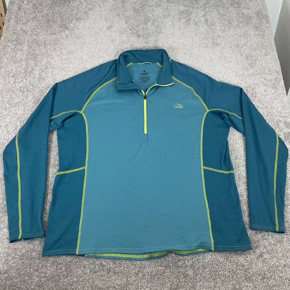 LL Bean Mens 1/4 Zip Base Layer Mens XXL Grid Fleece Teal Blue Colorblock 2XL - Picture 2 of 12